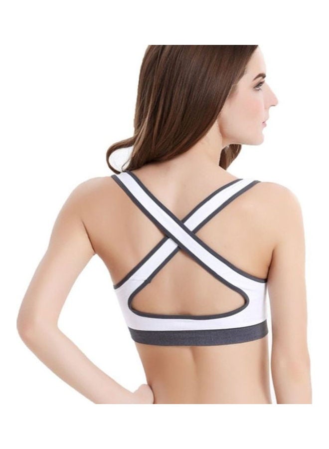 Glamroot Women's Padded full Coverage Quick Dry Padded Cross Back Sports Bra with Removable Soft Cups for Gym, Yoga, Running, and Fitness White/Grey - Image 2