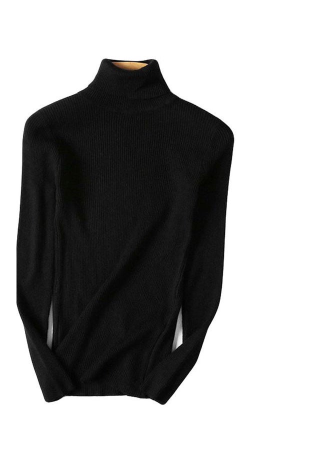 Elastic Slim Knitted Pullover Sweater Black 