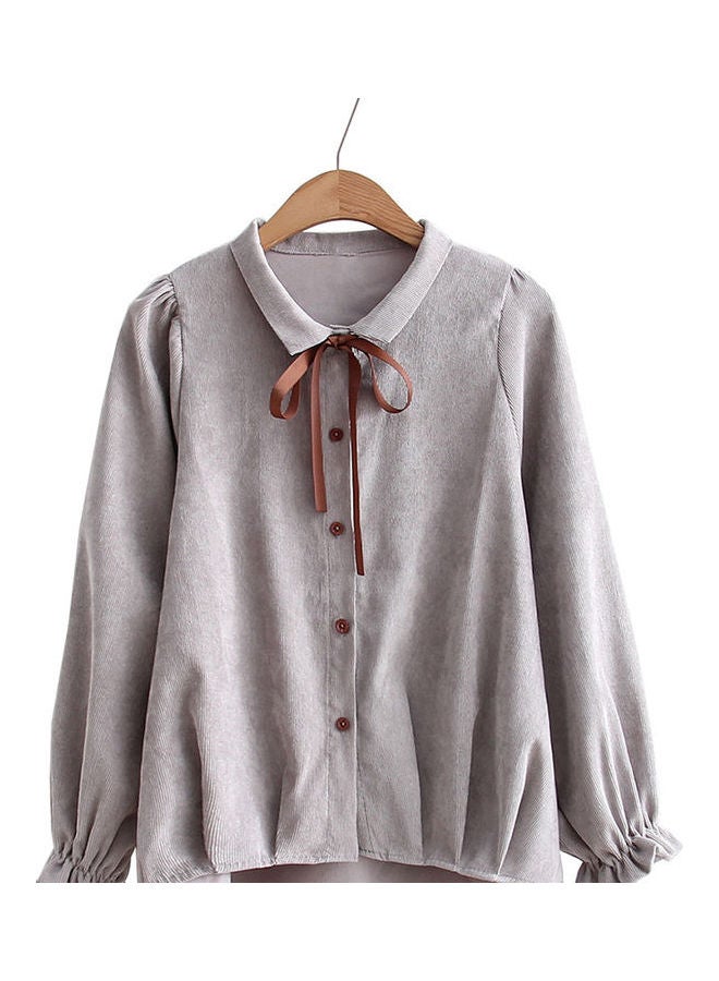 Stylish Corduroy Long Sleeve Shirt Light Grey