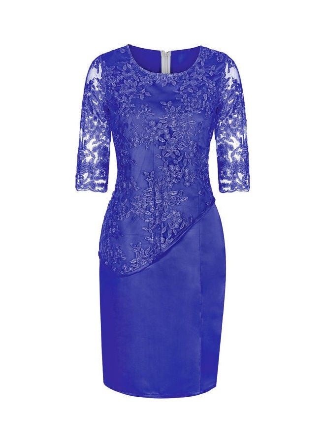 O Neck Half Sleeve Midi Dress Dark Blue