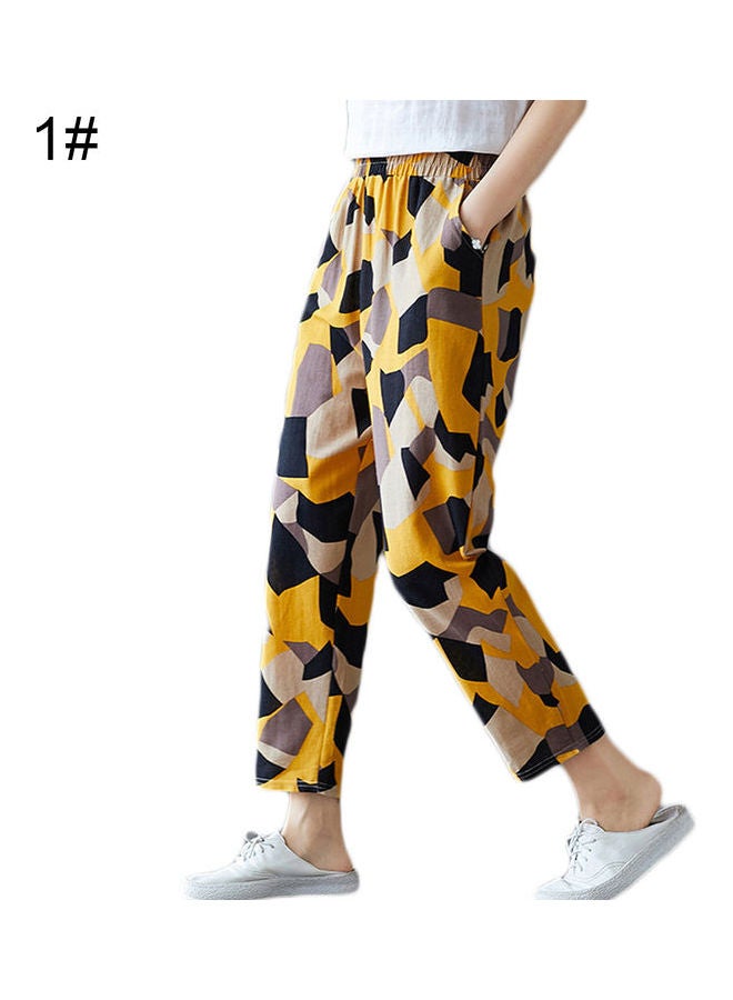 Elastic Waist Geometrical Print Capri Pants Multicolour  - Image 1