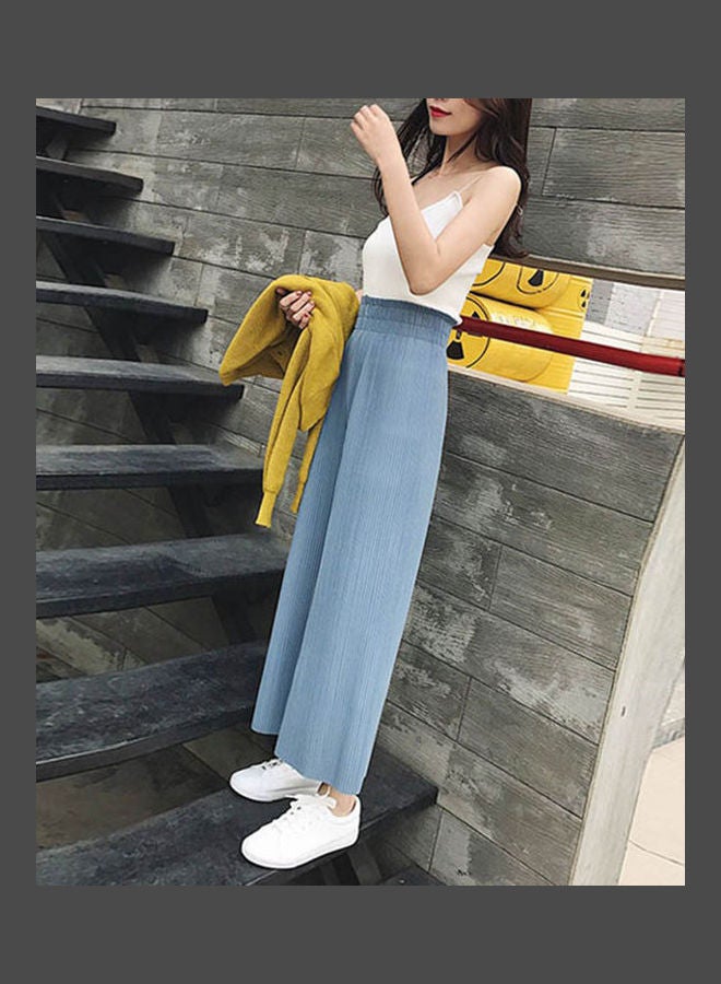 Ice Silk Drawstring Capri Pants Light Blue  - Image 3