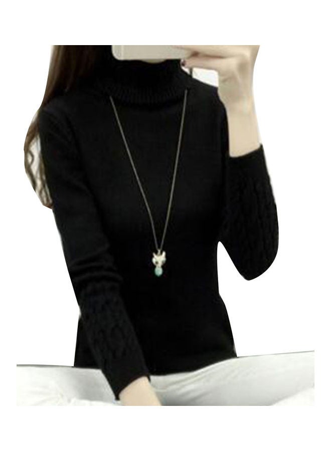 Elastic Slim Knitted Pullover Sweater Black 