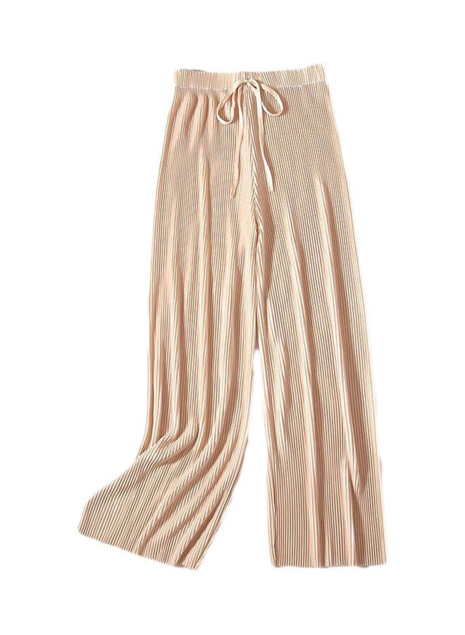Ice Silk High Waist Drawstring Capri Pants Beige 