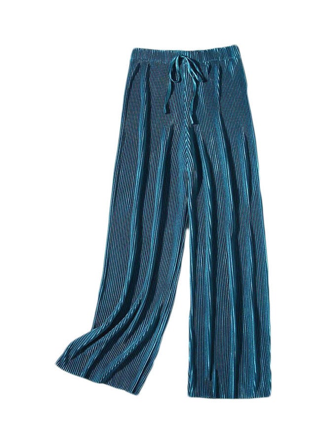 Ice Silk Drawstring Capri Pants Peacock Blue  - Image 1