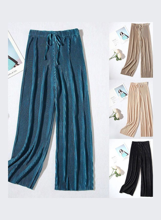 Ice Silk Drawstring Capri Pants Peacock Blue  - Image 2