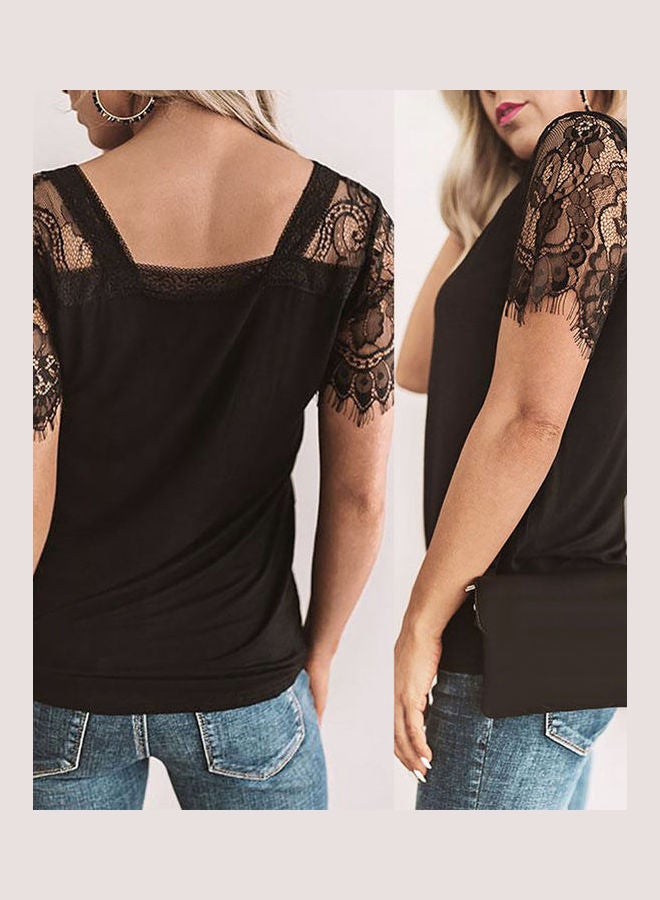 تيشيرت بأكمام من الدانتيل أسود - Image 2