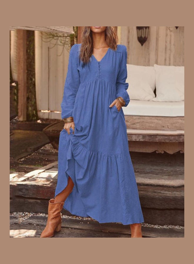 Long Sleeve Kaftan Maxi Dress Dark Blue - Image 2