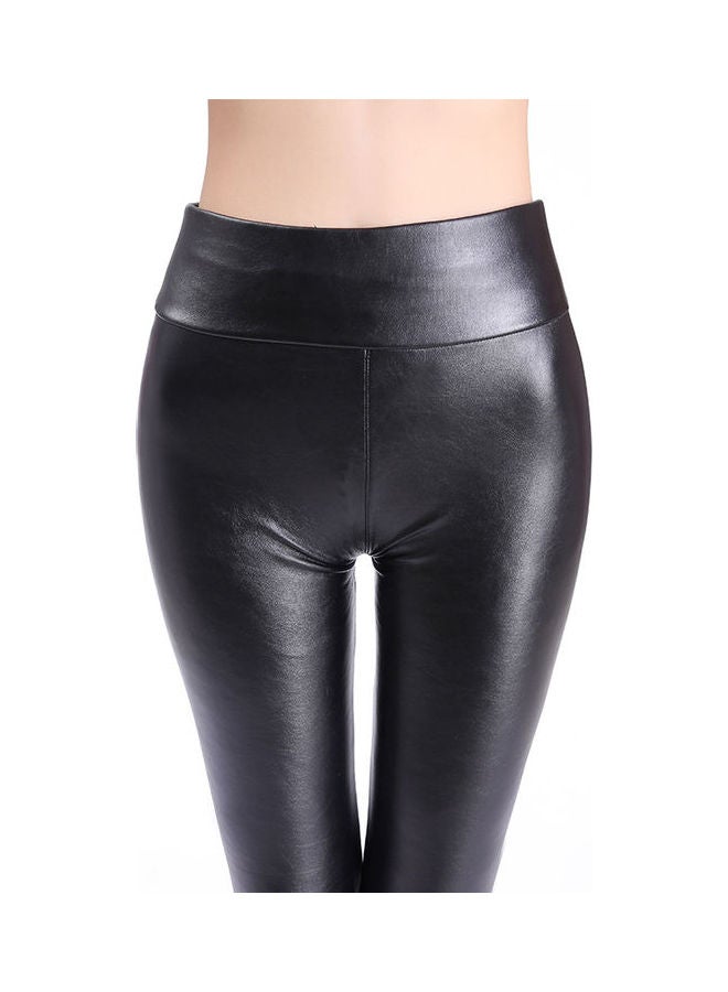 Generic Faux Leather Elastic High Waist Leggings Black  - Image 3