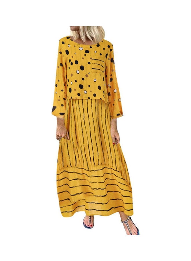 Printed Fake Two Piece Maxi Dress Yellow - Image 1