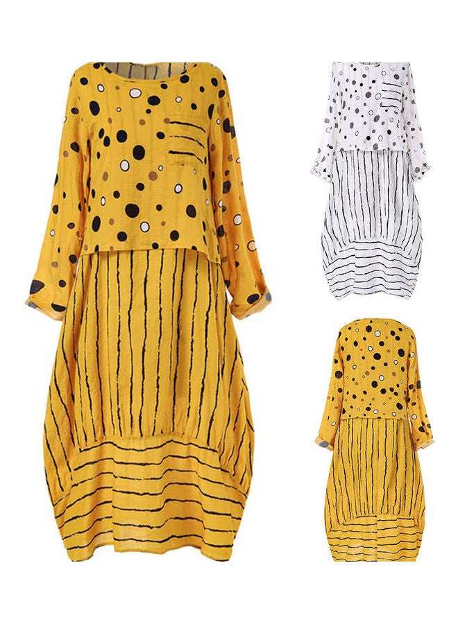 Printed Fake Two Piece Maxi Dress Yellow - Image 3