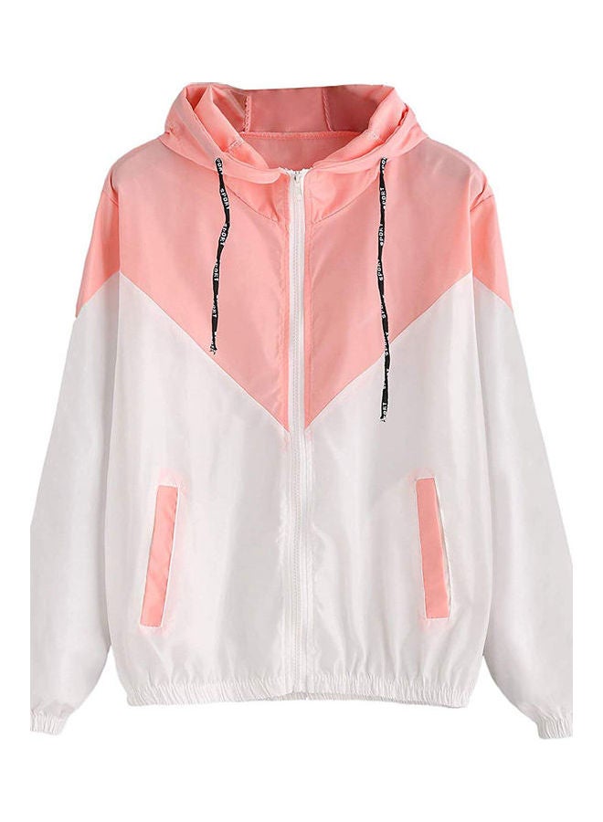Long Sleeve Drawstring Hooded Coat Pink 