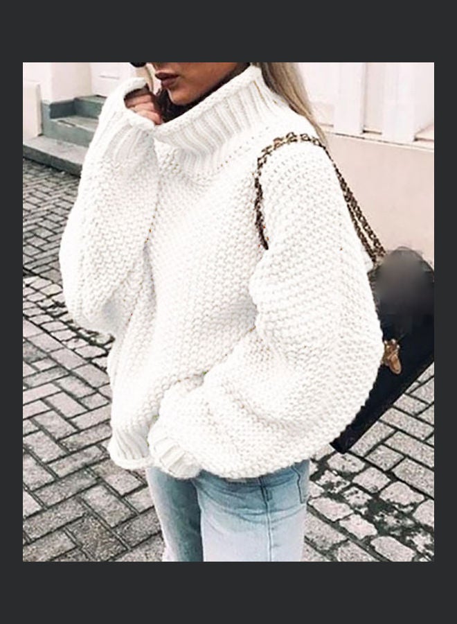 Turtleneck Batwing Sleeve Knitted Sweater White  - Image 2