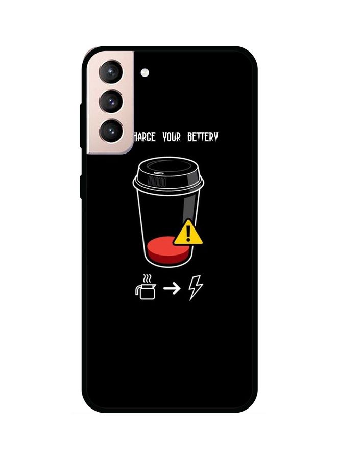 ثيودور غطاء حماية واق بطبعة عبارة "اعد تشريج بطاريتك" لهاتف سامسونج جالاكسي S21 أسود - Image 1