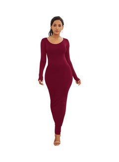 Long Sleeve Bodycon Maxi Dress Wine Red