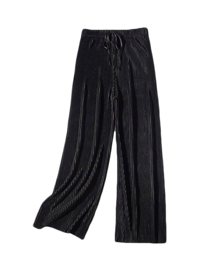 Ice Silk High Waist Drawstring Capri Pants Black  - Image 1