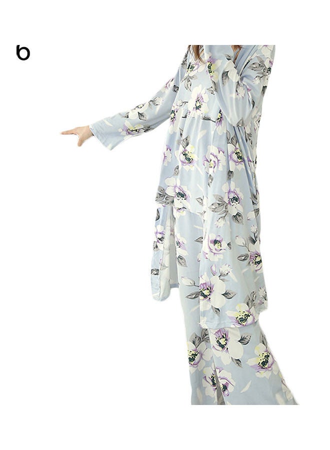 3-Piece Floral Print Pajama Set Blue 