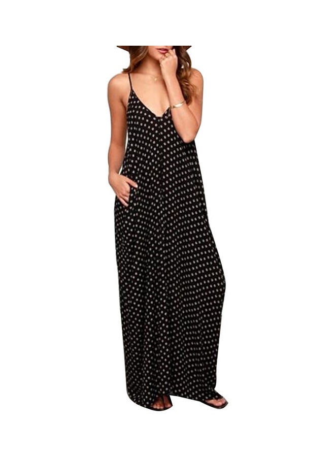 Bohemian Polka Dot Spaghetti Strap Maxi Dress Black - Image 1