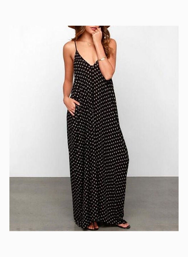 Bohemian Polka Dot Spaghetti Strap Maxi Dress Black - Image 2