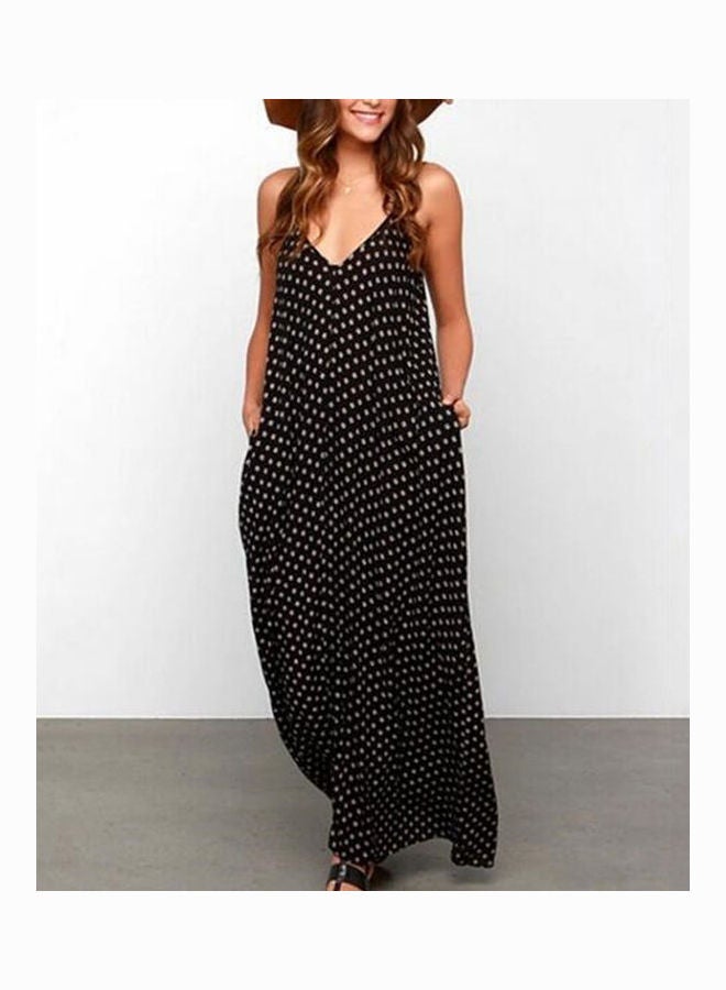 Bohemian Polka Dot Spaghetti Strap Maxi Dress Black - Image 4