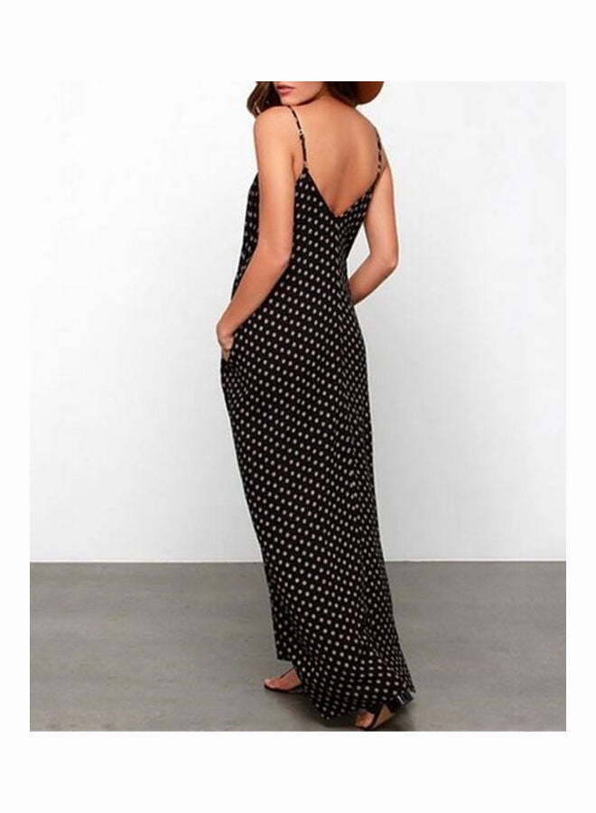 Bohemian Polka Dot Spaghetti Strap Maxi Dress Black - Image 3