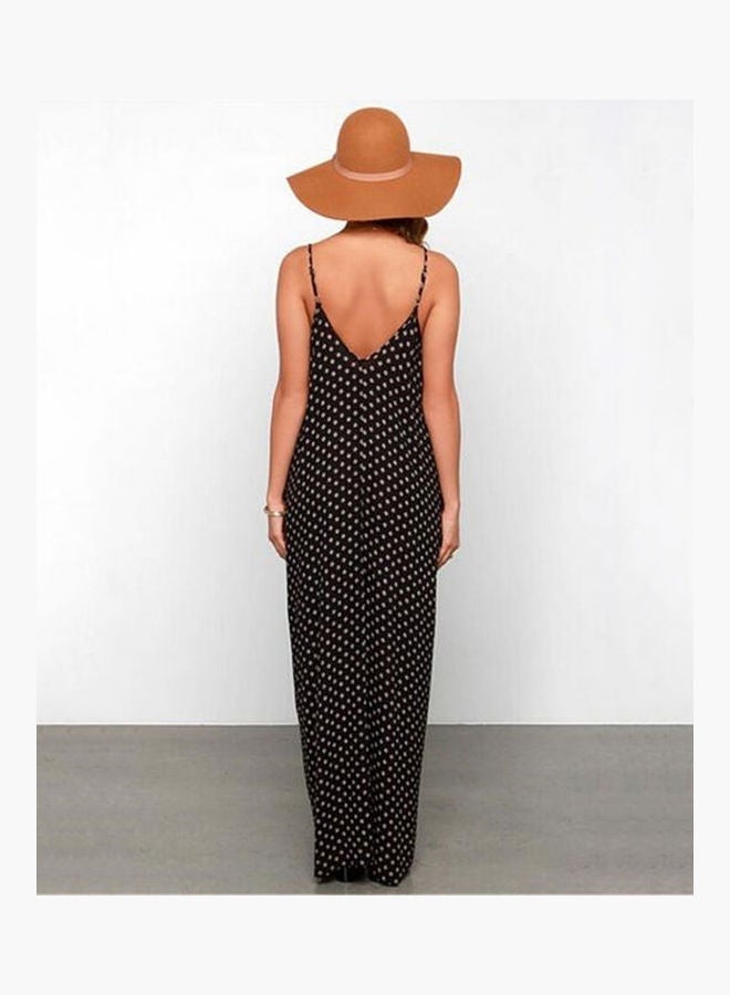 Bohemian Polka Dot Spaghetti Strap Maxi Dress Black - Image 5