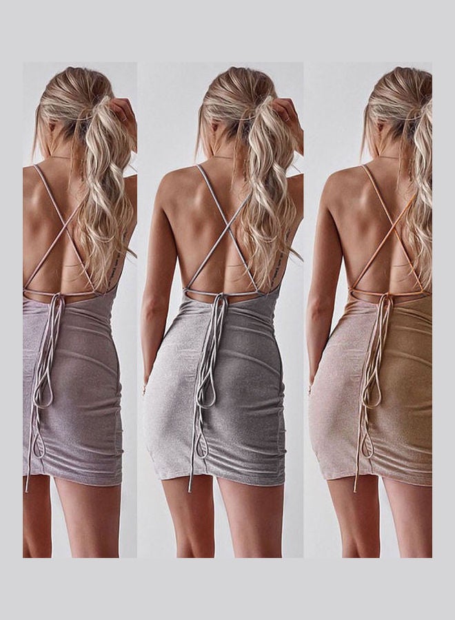 Sleeveless  Mini Sling Dress Dark Grey  - Image 4