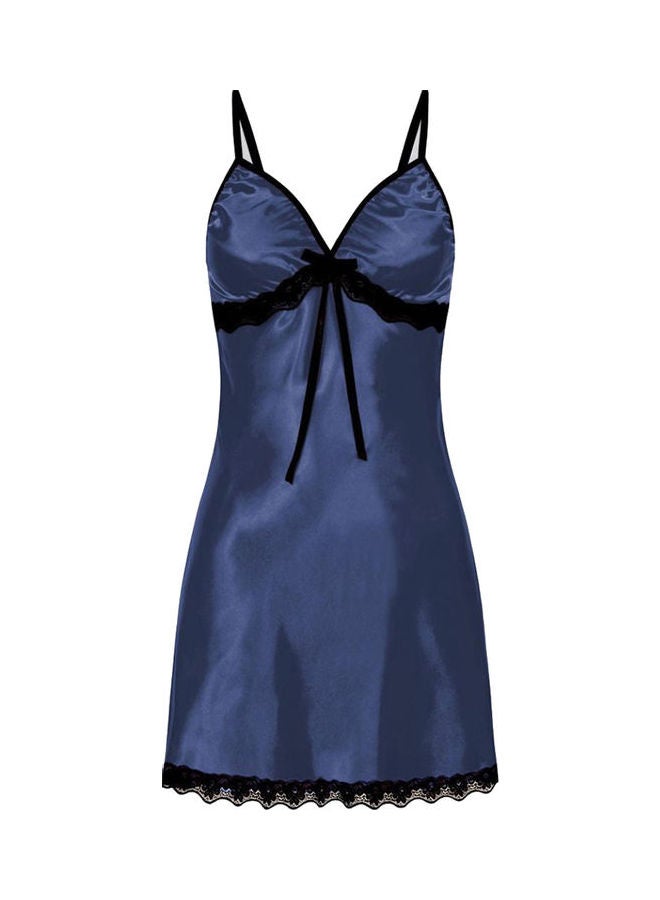 Floral Lace Trim Bowknot Dress Blue - Image 1
