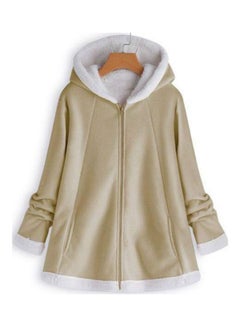 Casual Long Sleeve Zipper Warm Plushy Hooded Coat Khaki