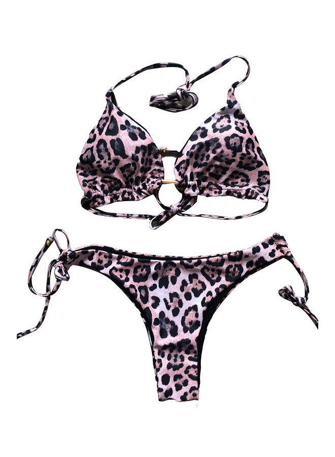 2-Piece Padded Bikini Set Pink/Black