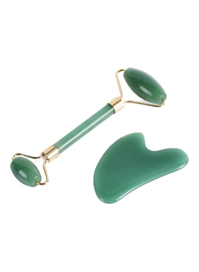 Generic Anti-Aging Jade Roller Massage And Gua Sha Facial Tool Green/Gold  - Image 1