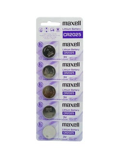 Pack Of 5 CR2025 Lithium Coin Battery Silver