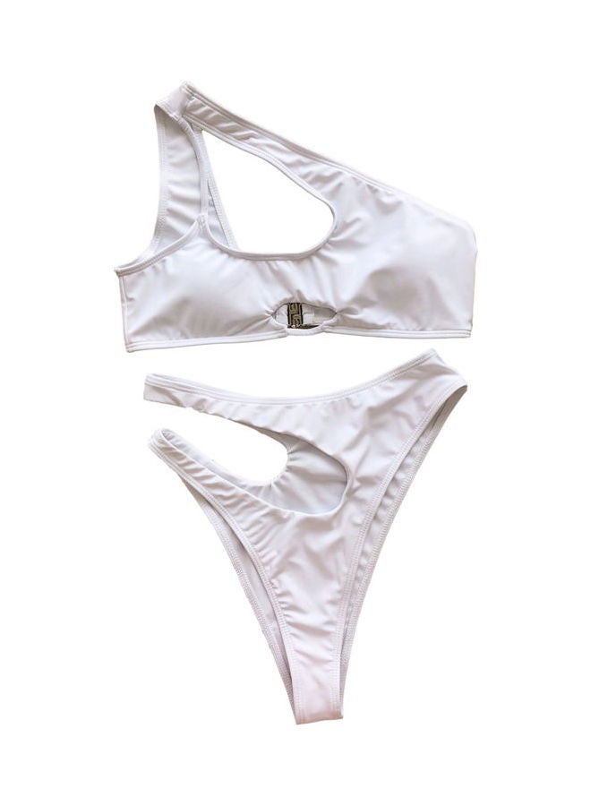 Generic Hollow Out One Shoulder Bikini Set White 