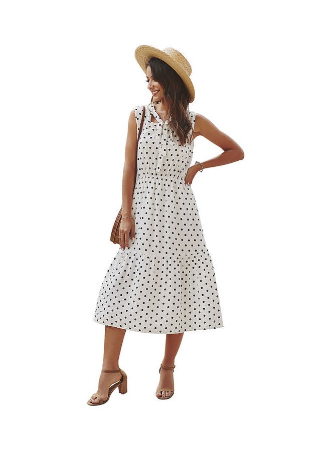 Polka Dot Printed Midi Dress White/Black - Image 1