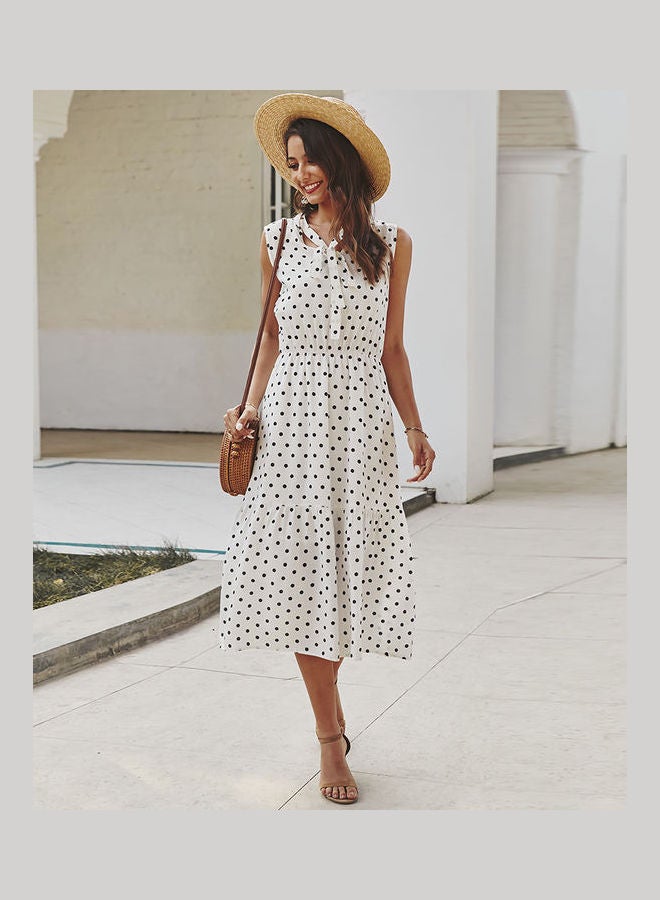Polka Dot Printed Midi Dress White/Black - Image 2
