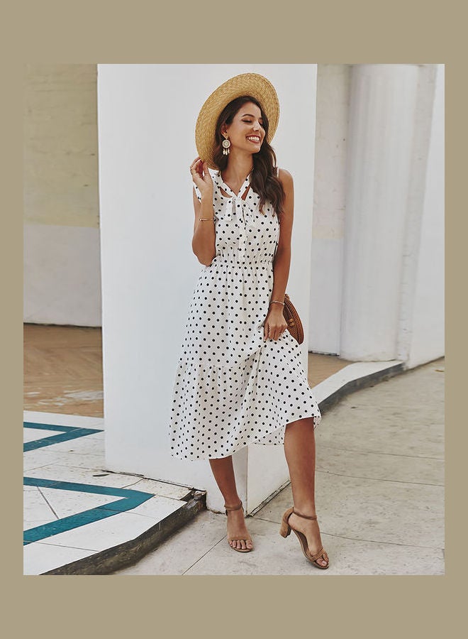 Polka Dot Printed Midi Dress White/Black - Image 3