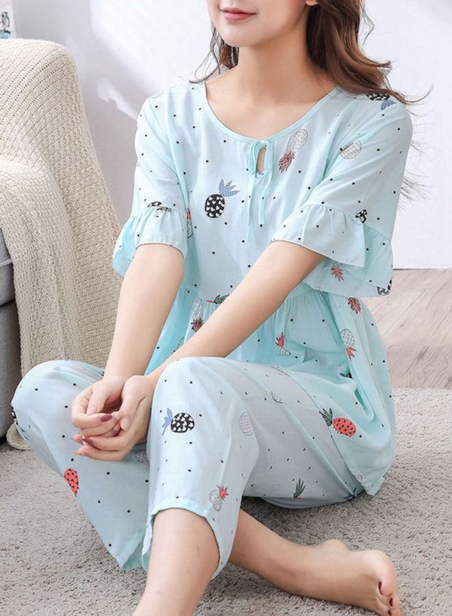 Beauenty O Neck Pajamas Set Blue  - Image 2