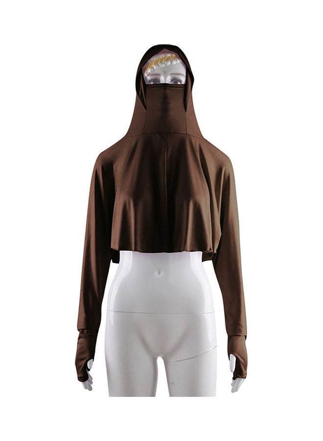 Hooded Arab Burqa Pattern Blouse Coffee
