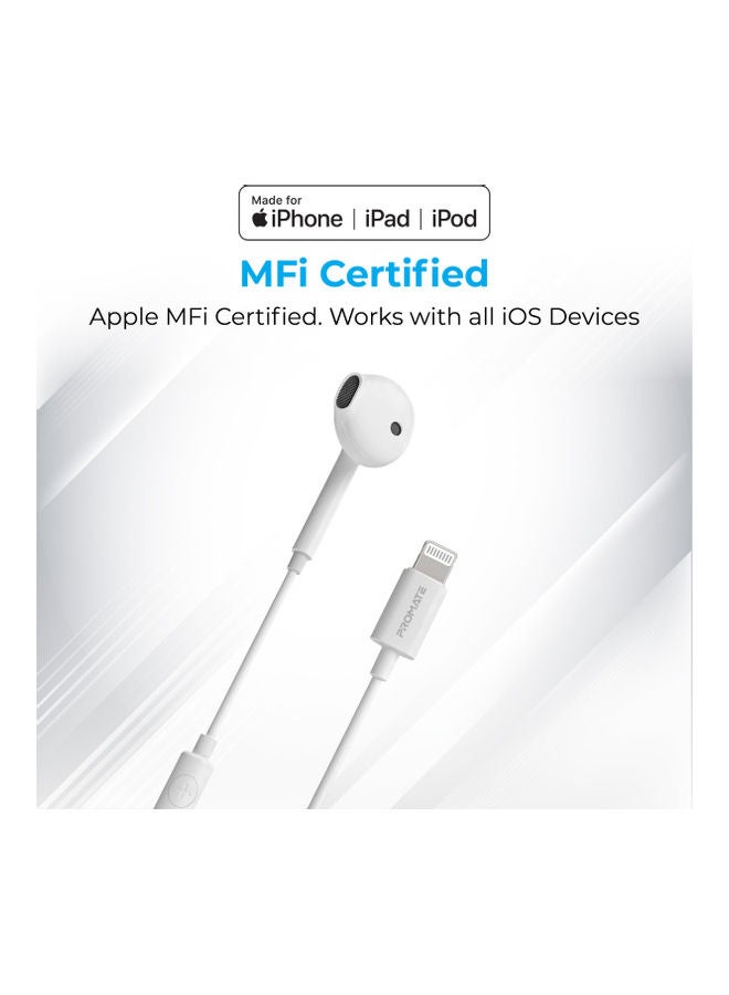 PROMATE - Lightning Earbuds,Noise Isolating Hi-Fi Apple MFi Certified Mono Earphone with In-Line Volume Control,Built-In Microphone and Tangle-Free Cord,iPhone,iPad Pro,iPod,iOS Devices,GearPod-LT White - Image 1