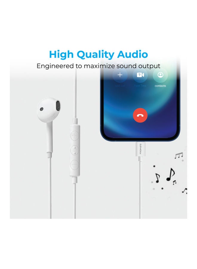 PROMATE - Lightning Earbuds,Noise Isolating Hi-Fi Apple MFi Certified Mono Earphone with In-Line Volume Control,Built-In Microphone and Tangle-Free Cord,iPhone,iPad Pro,iPod,iOS Devices,GearPod-LT White - Image 1