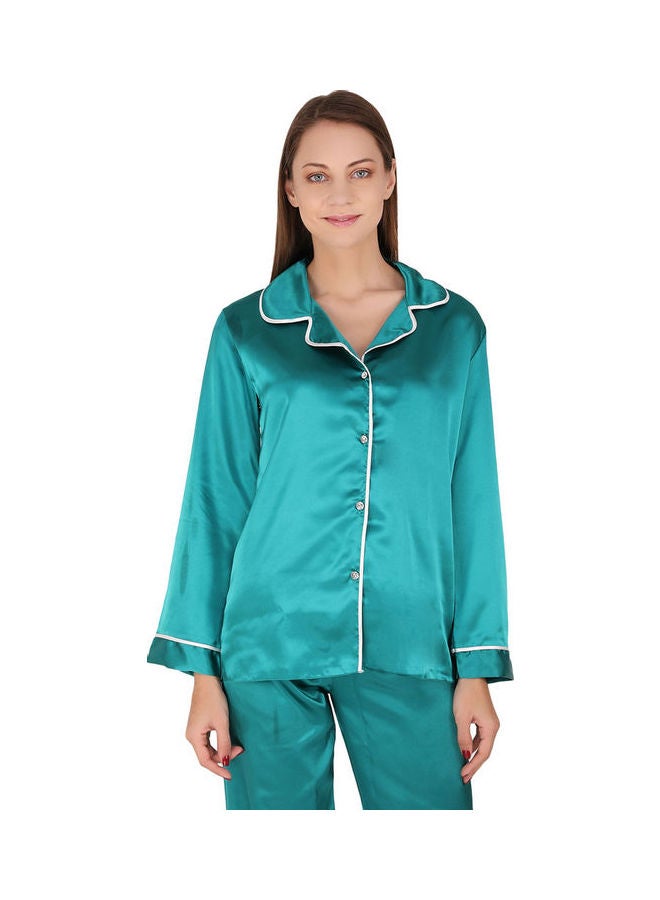Nurteks 2-Piece Satin Solid Trim Pyjama Set Emerald - Image 5