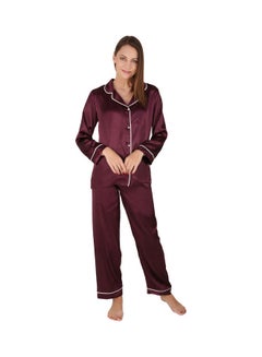 2-Piece Satin Solid Trim Pyjama Set Purple - v1611032146/N43311548V_1