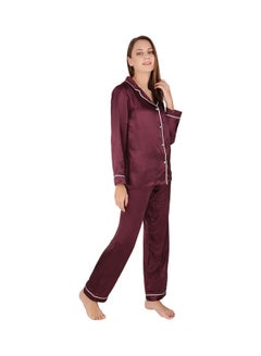 2-Piece Satin Solid Trim Pyjama Set Purple - v1611032146/N43311548V_4