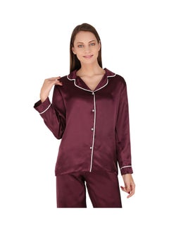 2-Piece Satin Solid Trim Pyjama Set Purple - v1611032146/N43311548V_5