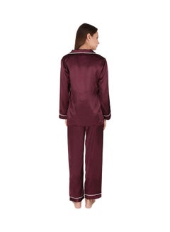 2-Piece Satin Solid Trim Pyjama Set Purple - v1611032147/N43311548V_2