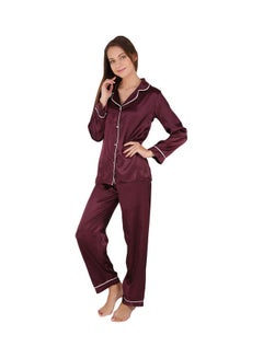 2-Piece Satin Solid Trim Pyjama Set Purple - v1611032147/N43311548V_3