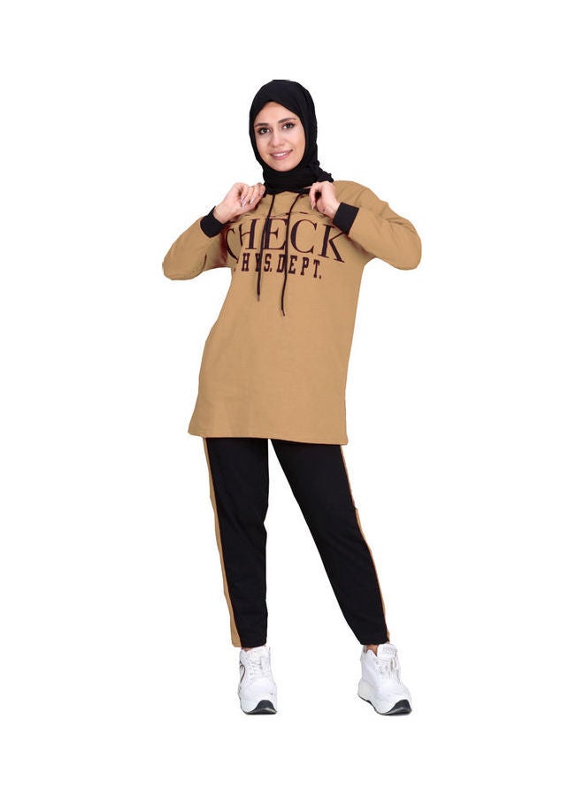 Fabienne Text Printed Tracksuit Set Caramel/Black  - Image 1
