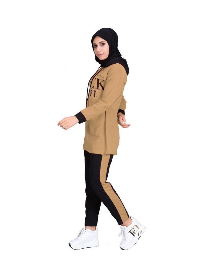 Fabienne Text Printed Tracksuit Set Caramel/Black  - Image 4