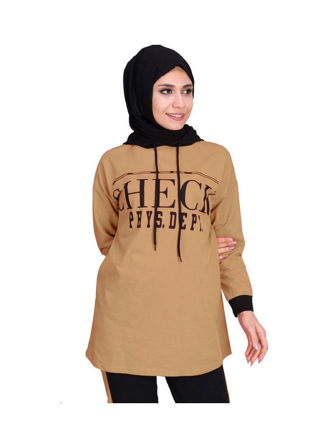 Fabienne Text Printed Tracksuit Set Caramel/Black  - Image 3