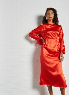Lace Panel Detail Dress Red